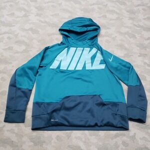 Nike Sweatshirt Boys Youth XL Green Pullover Dri-Fit Hoodie Spell Out Gym